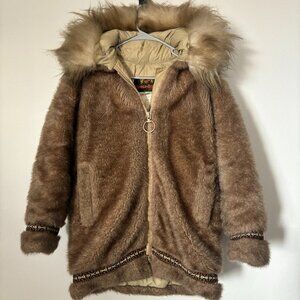 Vtg Small Hansa Branta Stearns Goose Down Parka - Faux Fur, Aztec Detail